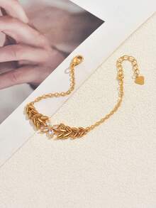 1件复古优雅铜质锆石花朵吊坠手链，日常及派对配饰，女士 - 彩色 - 查看 4