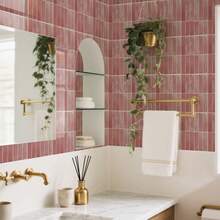 1/10/30pcs Green Brick Tile Pattern Self-Adhesive Wall Stickers, Removable Waterproof Wall Paper Suitable For Living Room, Kitchen, Bathroom Backsplash, Zellige Style - Pink - View 3