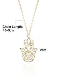 1pc 18K Gold Plated Stainless Steel Hamsa Hand Necklace, Fatima Hand Pendant Necklace, Evil Eye Necklace, Spiritual Faith Jewelry, Religious Necklace, Christmas Gift, Mother's Day Gift, Gift For Mom - Gold - View 10
