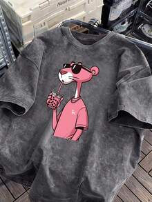 The Latest American-Style 100% Cotton T-Shirt Suitable For Both Men And Women. Featuring A Fun Retro Pink Leopard Print Cartoon Letter Pattern. This Is A Street-Style Korean Version Of Comfortable And Retro Fashion For Daily Commuting And Versatile Clothing That Fits The Y2k . It Is A Regular, Niche Punk-Style Black Round-Neck Short-Sleeved Washed T-Shirt With A Relaxed Fit. This Is A Washed Retro Series Of Comfortable Cotton T-Shirts, Easily Creating Retro Casual Clothing. It Is Suitable For Daily Commuting, Casual Outings, Music Festivals, And Daily Wear. Classic Retro Style. Men's Printed T-Shirt, Women's Printed T-Shirt, Couple's Outfit. - 灰色 - 查看 6