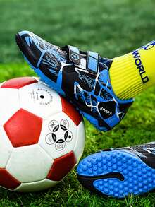 Teenage Football Shoes, Campus Student Sports Football Shoes, Football Training Shoes, Football Match Shoes, Studded Non-Slip, Hook And Loop Easy To Wear (Camouflage Pattern On Shoe Upper, Pattern On Tongue, Asymmetrical Hook And Loop Letters, Random Delivery) - Blue - View 6