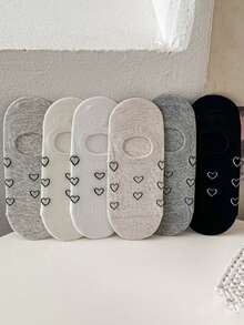 6 Pairs Heart Print Invisible Socks For Women, Non-Slip Low Cut Liner Socks - Multicolor - View 3