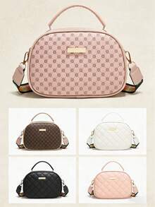 1 pezzo Borsa a tracolla e borsetta da donna alla moda, con stampa/ricamo a rombi, cinturino largo intercambiabile, portamonete con doppia cerniera, regalo ideale - Multicolore - Visualizzare 1