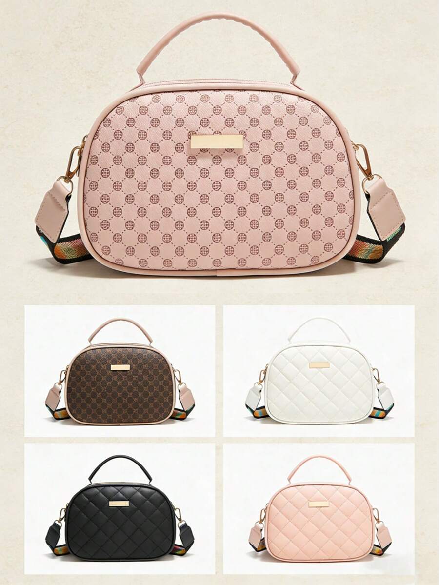 1 pezzo Borsa a tracolla e borsetta da donna alla moda, con stampa/ricamo a rombi, cinturino largo intercambiabile, portamonete con doppia cerniera, regalo ideale - Multicolore - Visualizzare 1