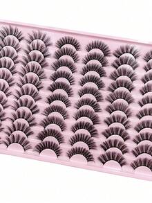30对混合自然交叉假睫毛，手工制作浓密卷翘仿貂毛3D睫毛，D型卷翘化妆工具，日常热销，圣诞礼物（粉色1） - 彩色 - 查看 5