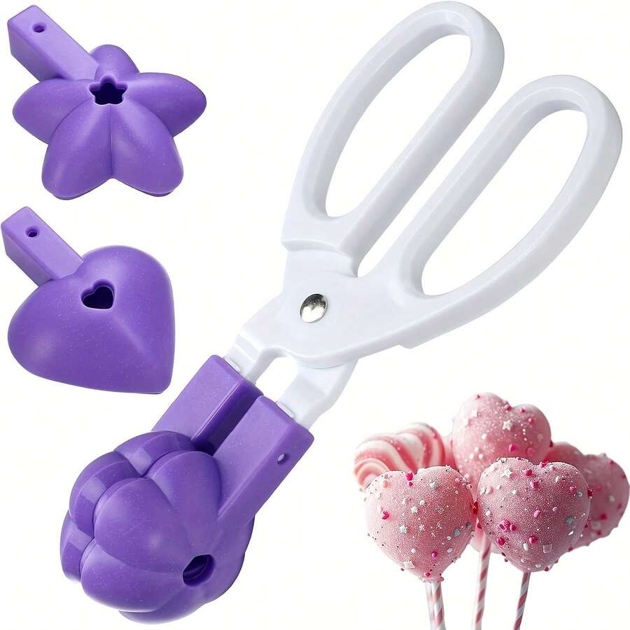 一套可拆卸防滑手柄三合一蛋糕棒棒糖模具套装 - 包括心形、花朵形和星形模具，适用于制作棒棒糖、糖果和巧克力，采用符合人体工程学的塑料材质设计 - 彩色 - 查看 1