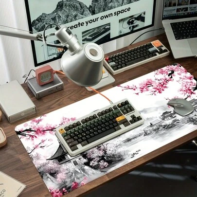 1 Japanese-Style Cherry Blossom XXL Large Mouse Pad, 35.4 X 15.7 Inches, Extended Computer Mouse Mat, Suitable For Wireless Mice And Keyboards, With Stitched Edges And Non-Slip Base, Ideal For Office, Home, And Gaming Enthusiasts.