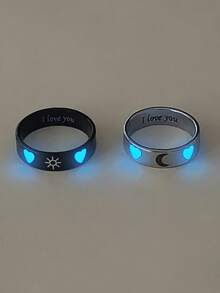 ATLVXJL 两枚/套 夜光情侣/友谊戒指，日夜爱心图案，休闲情侣饰品，适合日常佩戴和情人节礼物 - 彩色 - 查看 3