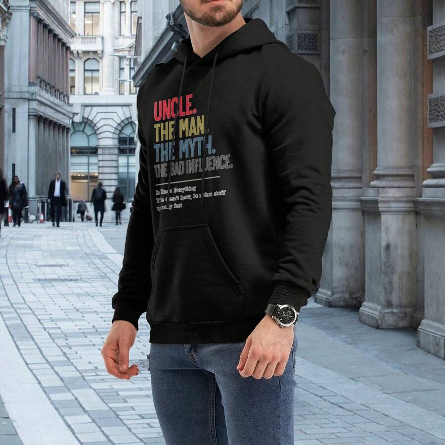 "LET ME ASK MY WIFE" - Men's Long-Sleeved Sweatshirt, Loose Fit, Suitable For Autumn And Winter Wear, Pullover. - Black - View 1