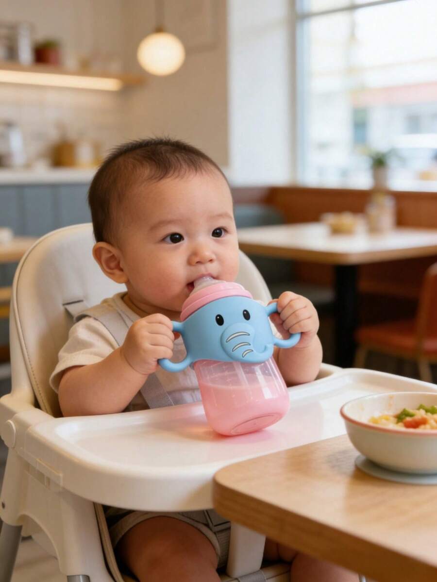 1pc Baby Bottle Feeding Accessory, Silicone Elephant Shaped Bottle Cover, Fits Dr. Brown's 8oz PP Bottle, Cute Elephant Design Silicone Bottle Handle,