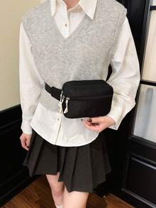 1pc Teenager Multi-Pocket Zipper Closure Solid Color Casual Crossbody Bag, Suitable For Ramadan Shopping And Daily Use - A - View 5