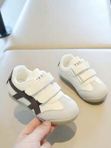 Kids' Two-Tone Casual Sneakers – Dual Adjustable Hook And Loop Straps, Faux Leather Upper, Lightweight Sole, Stylish Daily & School Toddler Footwear - Beige - View 5