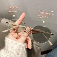 1 Pair Women's Classic Minimalist Gold-Rimmed Glasses - 1pc Tea Frame Gray Sheet - View 1