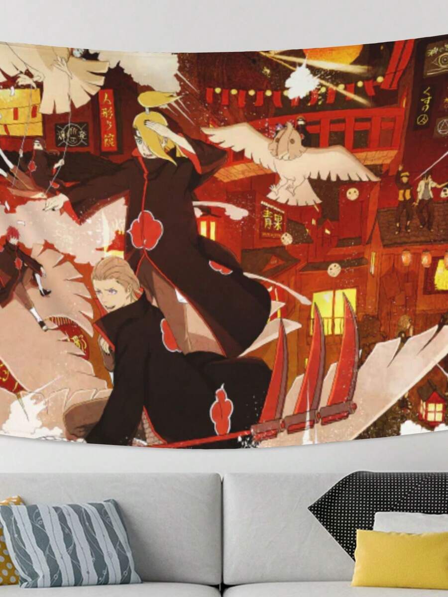 Characters Including Members Like Obito Uchiha, Kisame Hoshigaki, And Deidara, Alongside Sakura Haruno, Kakashi Hatake, Uzumaki, And Sasuke UchihaAnime Theme Wall Tapestry Ornaments Decoration With A Sense Of Design. - 白色 - 查看 1