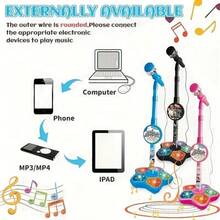 New Children's Microphone With Stand, Simulated Standing Karaoke Song Toy, A Birthday Gift For Boys And Girls. - 黑色 - 查看 3