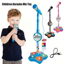 New Children's Microphone With Stand, Simulated Standing Karaoke Song Toy, A Birthday Gift For Boys And Girls. - 黑色 - 查看 8