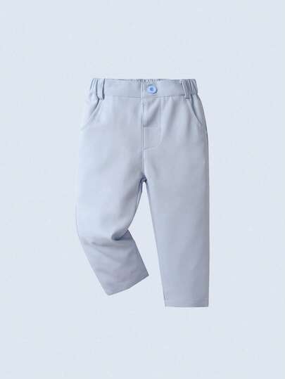 BOARNSEORL Young Boys' Black Elastic Waist Solid Color Casual Comfortable Pants, Versatile For Spring/Autumn Daily Wear