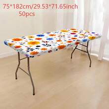 1pc Elastic Edge Tablecloth, Vibrant Orange Yellow Blue Pink Color Blocking, Healing Ditsy Floral Stretch Tablecloth, Spring Family Gathering Outdoor Party Gift, Home Decor, Suitable For Home Gatherings, Outdoor Decoration, Holiday Use, Indoor/Outdoor - Multicolor - View 10