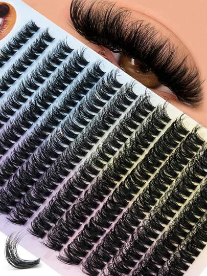 280pcs 70D Self-Adhesive False Eyelashes Set, 8-16mm Mixed Length D-Curl Thick & Fluffy Individual Lashes, 0.07mm Ultra-Thin Band Reusable, Suitable For Beginners, Everyday Makeup, Dates, Parties, Great Gift For Ladies & Makeup Lovers