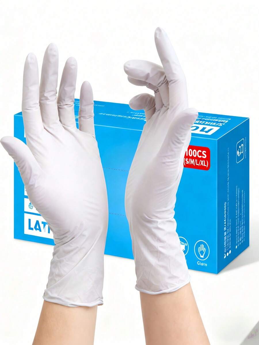 50/100 Pieces Of White Disposable Nitrile Gloves - Latex-Free, Durable, Suitable For Kitchen, Cleaning, Hair Dyeing, And DIY Crafts - White - View 1