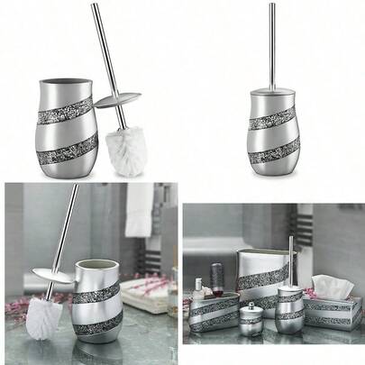 Creative Scents Toilet Brush And Holder Set - Silver Mosaic Toilet Bowl Brush And Holder Toilet Cleaner Brush With Sturdy Stainless Steel Handle Bathroom Toilet Scrubber Brush With Decorative Holder