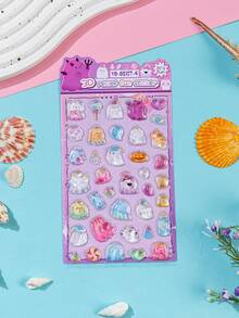 1 Set 2026 New Cute Animal Cartoon 3D Epoxy Resin Sticker Set, Phone Case Stickers, Themes Include Rabbit, Fruit, Food, Stars, Moon, Bear, Marine Animals, Cute Animals. Reusable Waterproof Stickers. - Multicolor - View 6