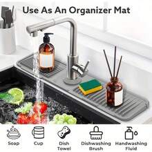 1pc 30cm/11.81in Faucet Splash Guard - Non-Slip Sink Mat With Quick Dry And Easy Clean Design, Suitable For Kitchen/Bathroom Sink - Grey - View 5
