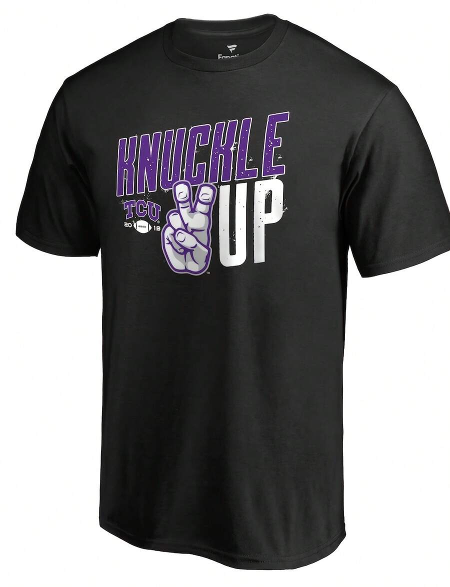 TCU Horned Frogs Knuckle Up T-Shirt - Black220G Heavyweight 100% Cotton T-Shirt.  With Butterfly Print Pattern, Suitable For Girls And Wo's Short Sved Round Neck Inspirational Shirt, Cute Aesthetic Y2K Style Summer Top, Suitable For Outdoor, Family, Work Or Street Wear Casual Loose Daily T-Shirt - màu đen - Xem 1