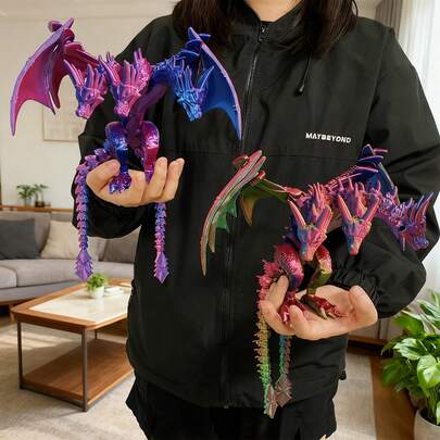 3D打印基多拉三头龙雕像，带翅膀，装饰怪兽模型，收藏摆件，家居/办公装饰，独特的艺术工艺品，圣诞节、生日和其他节日礼物