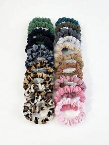20pcs Mixed Color Scrunchies Set, Including Leopard Print & Solid Color, High Elasticity Hair Ties, Versatile Hair Accessories Ponytail Holders Hair Elastics Hair Rubber Bands Hair Rope - Multicolor - View 4