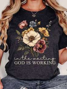 In Waiting God Is Working Shirt, Vintage Floral Christian Shirt Christian Shirt, Wildflower Christian,Bible Verse Shirt,Faith Shirt - 黑色 - 查看 14