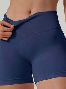 Women's Seamless Butt Lifting Sports Shorts, Suitable For Gym Workout, Cycling, Running, Black Tight Pants, Summer - Navy Blue - View 3