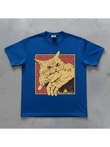 Vintage Cat T-Shirt, Retro Bite, Grunge, Authentic, Stylish, Regular Blogger Style - Blue - View 2