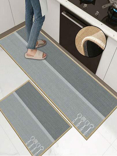 3.5mm Thick Soft Rubber Linen Kitchen Mat, Modern Minimalist Kitchen & Dining Area Rug, Absorbent & Easy To Clean Floor Mat With Linen Surface, Sponge Middle Layer And Rubber Bottom, Suitable For Kitchen, Bathroom, Laundry Room And More