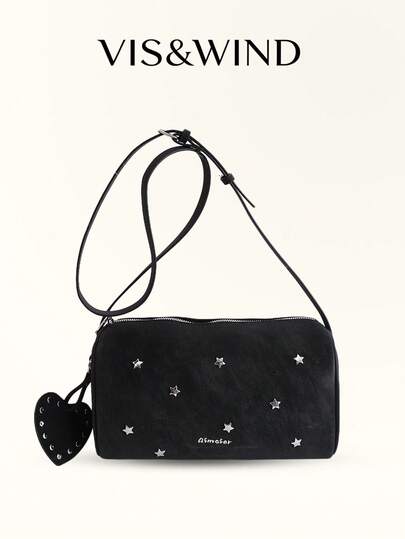 1 pezzo Nuova borsa a spalla in PU di colore unito, stile retrò casual, chiusura con cerniera superiore, decorazione a pentagramma, tracolla regolabile, adatta per pendolarismo quotidiano, attività all'aperto, viaggi, uscite