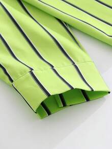 Striped Front Button Pocket Front Short Back Long Vacation Long Sleeve Shirt Spring - Green - View 4
