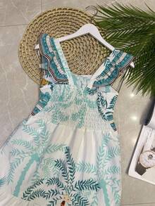 Long Dress With Print, Lined, With Built-In Bra Cups, Made Of Pretty, Fashionable Crepe Fabric. - 水綠 - 查看 2