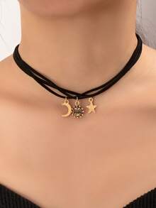 3件套节日畅销款星月日金属吊坠项链，优雅时尚，欧美地区均有销售。 - 彩色 - 查看 5