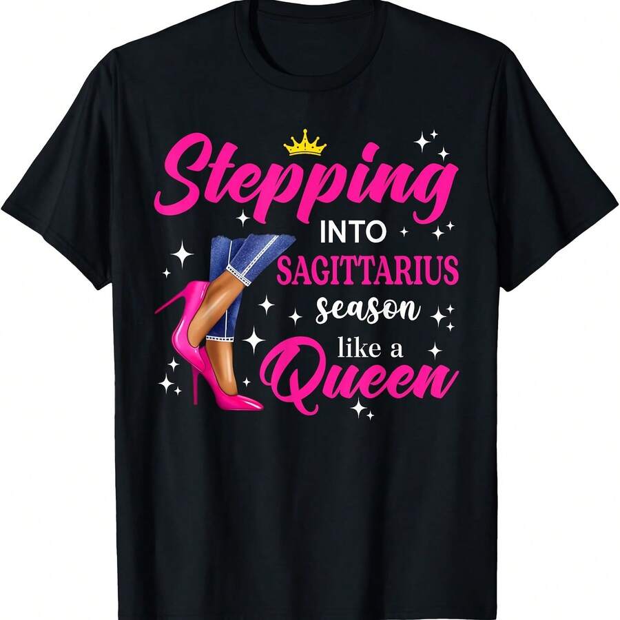 Camiseta rosa de tacón alto: ¡Entra en la temporada de Sagitario como una reina! - Negro - Ver 1