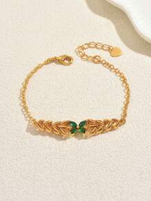 1件复古优雅铜质锆石花朵吊坠手链，日常及派对配饰，女士 - 彩色 - 查看 3