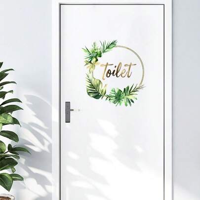 1pc Plant Letter Door Decal, Green Leaf Letter Sticker, Self-Adhesive Removable PVC Material, Create Personalized Fresh Bathroom Or Restroom Entrance Sign, Leaf Style Letter Combination Sticker, Peel And Stick, Provide Natural First Impression, Fresh Green Leaf Letter Set, Add Vitality To Hallway Or Bathroom Door
