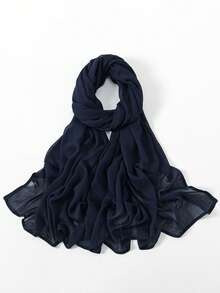 1件装女士纯色粘胶纤维头巾，日常头巾，柔软宽边头巾，多功能防晒围巾，适合日常穿着。 - 藏青色 - 查看 10