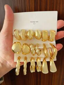 3/9 Pairs Minimalist Fashion Earrings, Suitable For Holidays, Parties, Christmas, Valentine's Day, Thanksgiving, And Daily Wear - Gold - View 5
