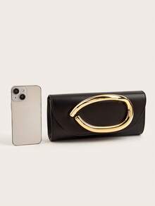 AIBBYDAR Bolso de noche para mujer, color negro sólido, bolso de mano de lujo de piel sintética de moda, adecuado para ocasiones formales, bodas, fiestas, Halloween, Navidad - Negro - Ver 5