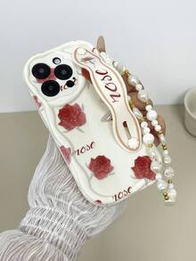 1pc Fashion Wristband With 2D Red Rose Print, Thick High-Impact Phone Protective Case With Matching Wristband And Stand Function, Comes With Asymmetrical White Bracelet, Suitable For Self-Use Or Couples Valentine's Day Gift, Compatible With Apple And Phones - Multicolor - View 5