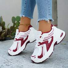Women's Chunky Sneakers White Mesh Breathable Casual Shoes Retro Dad Shoes - 紅色 - 查看 5