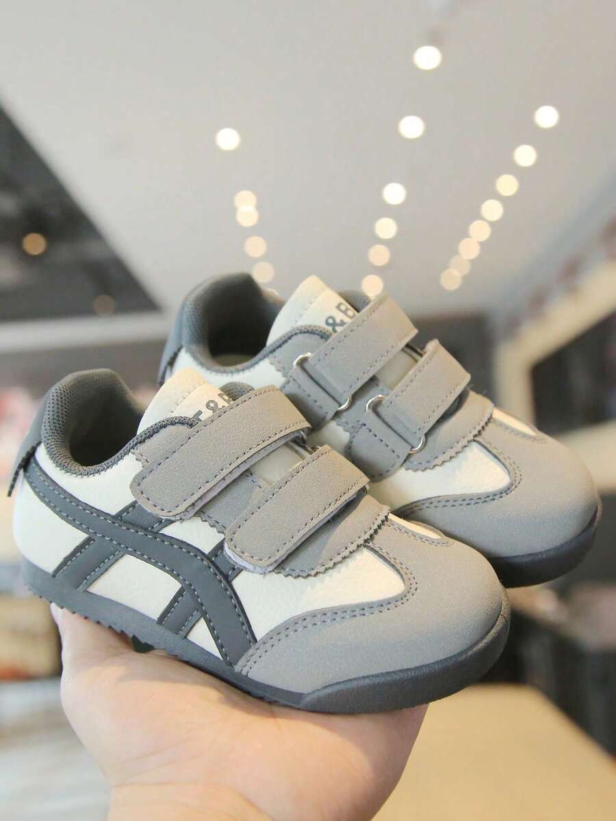 Kids' Two-Tone Casual Sneakers – Dual Adjustable Hook And Loop Straps, Faux Leather Upper, Lightweight Sole, Stylish Daily & School Toddler Footwear - Grey - View 1
