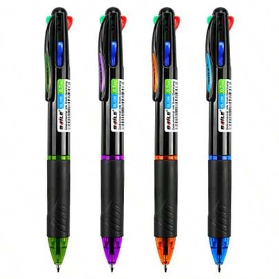 4 Pack Multicolor Ballpoint Pens 4-In-1 0.7mm Colored Retractable Ballpoint Gift Pens For Office School Supplies Students Gift