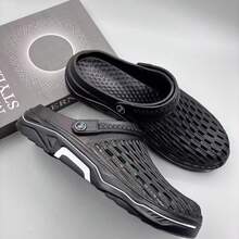 Men's Breathable Hollow Slip-On Sandals, Non-Slip Thick Soft Bottom Closed Toe Beach Slippers, Summer - Black - View 7