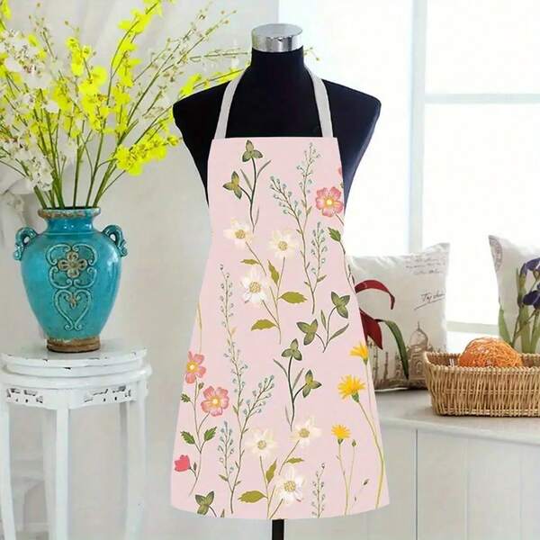 1pc 2D Flat Printing Linen Kitchen Apron, Dreamy Floral Pattern, Durable Home Kitchen Supplies, Perfect For Christmas Friends Gatherings, Double Layer, DBLXIN6832, (Halloween, Christmas, Thanksgiving) Halloween Accessories Reusable